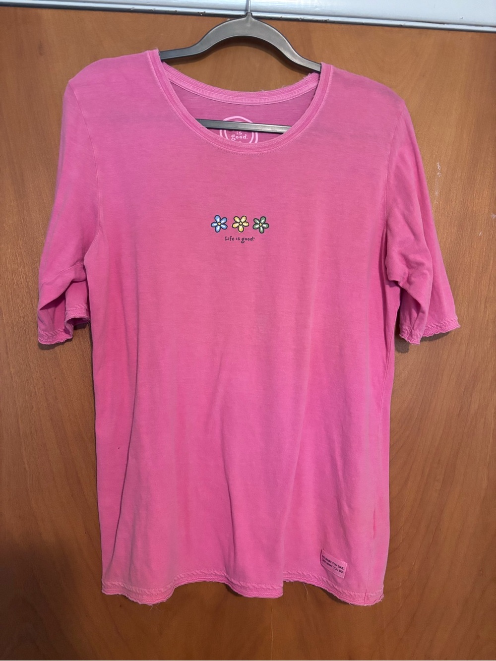 Life Is Good Pink Short Sleeve Tee with Daisies